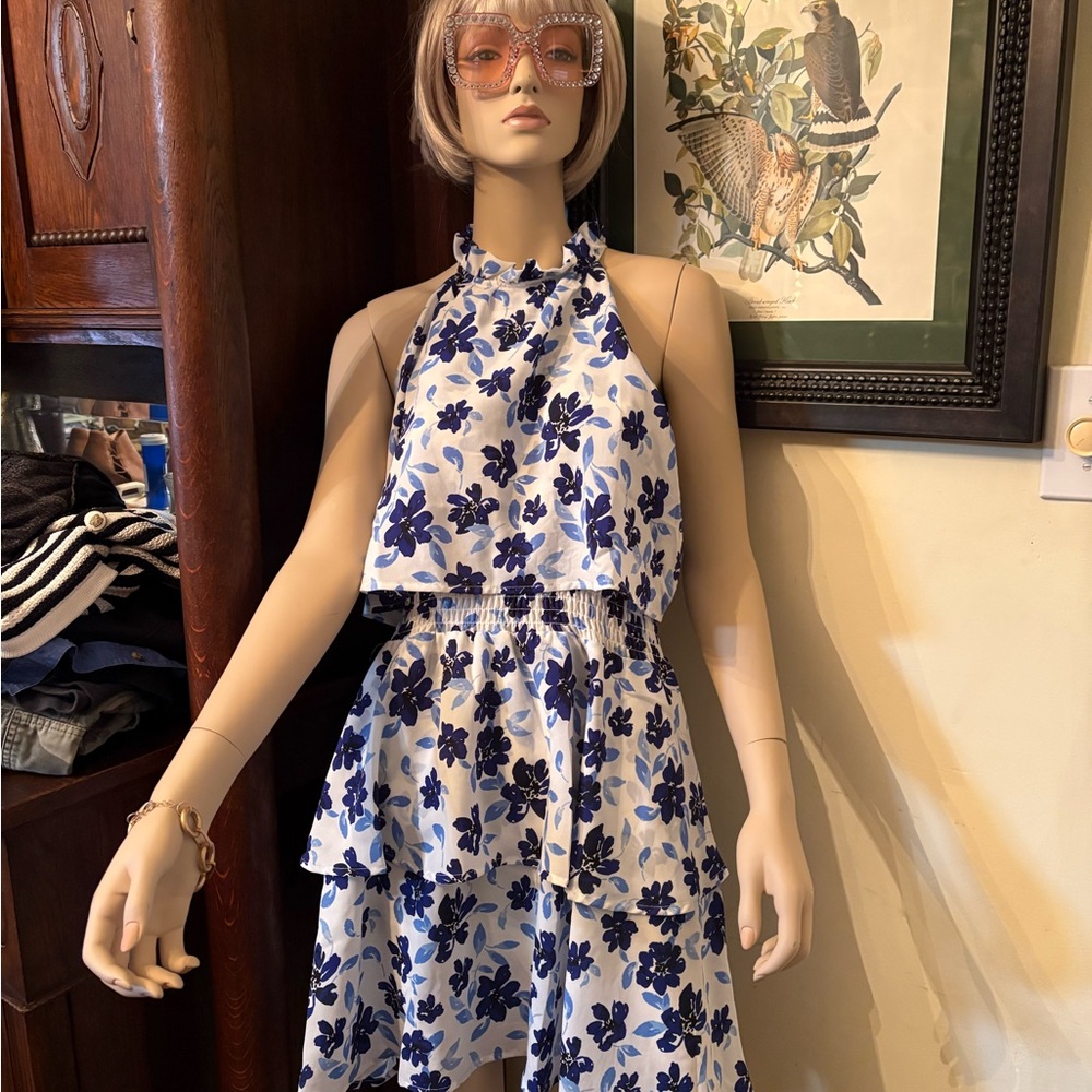 Mud Pie Blue and White Floral Pacey flounce Dress